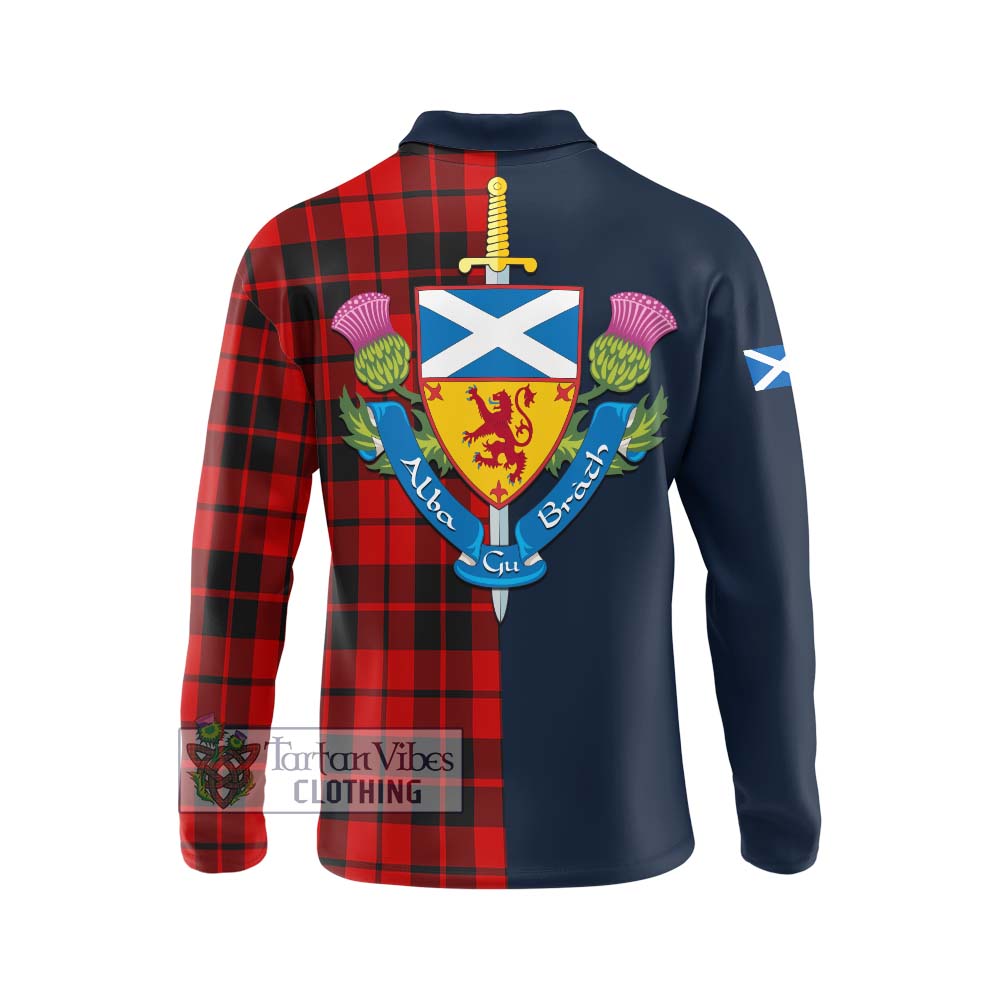 Hog Tartan Long Sleeve Polo Shirt Alba with Scottish Lion Royal Arm Half Style - Tartan Vibes Clothing