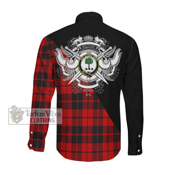 Hog Tartan Long Sleeve Button Shirt with Family Crest and Military Logo Style Men's Shirt - Tartanvibesclothing Shop
