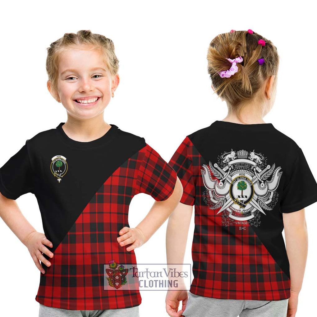 Hog Tartan Kid T-Shirt with Family Crest and Military Logo Style - Tartan Vibes Clothing