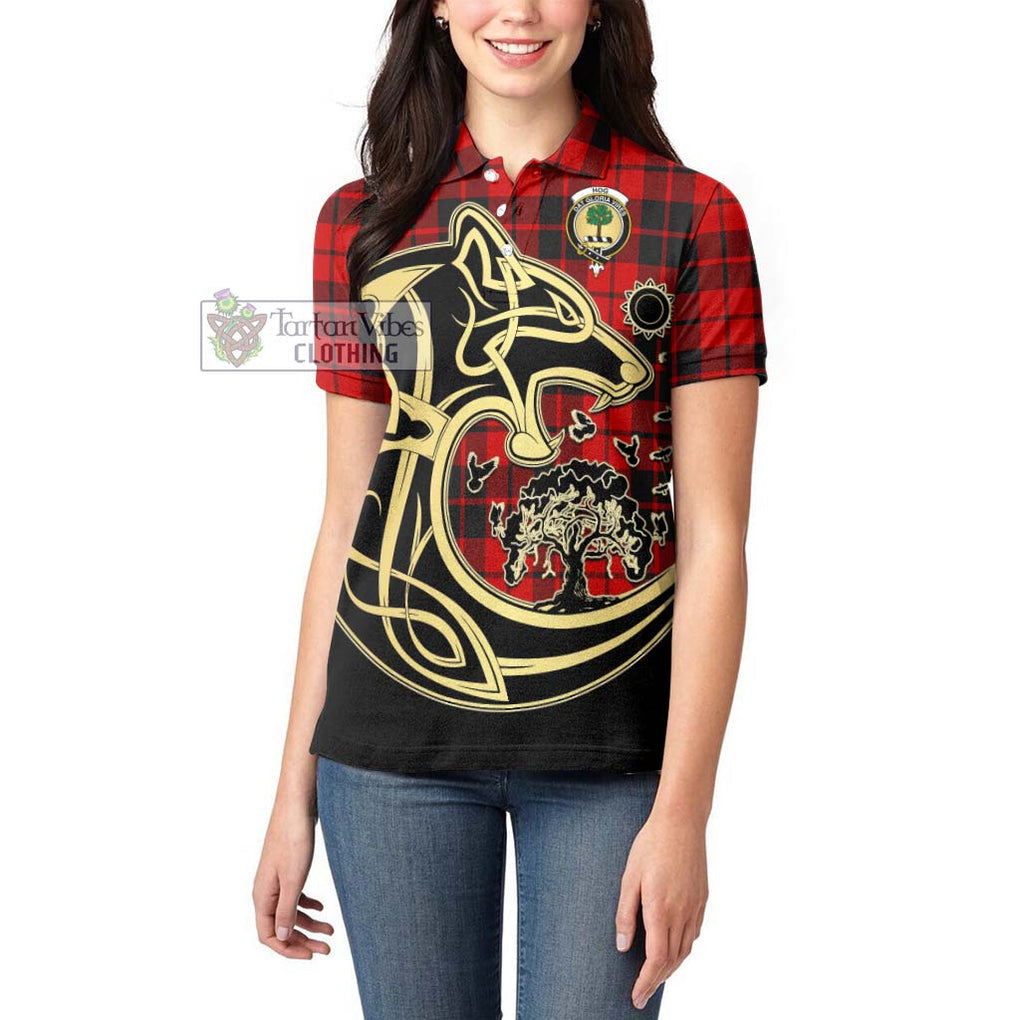 Hog Tartan Women's Polo Shirt with Family Crest Celtic Wolf Style - Tartan Vibes Clothing