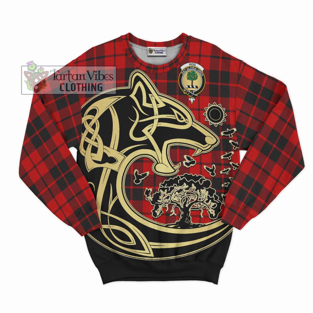 Hog Tartan Sweatshirt with Family Crest Celtic Wolf Style - Tartan Vibes Clothing