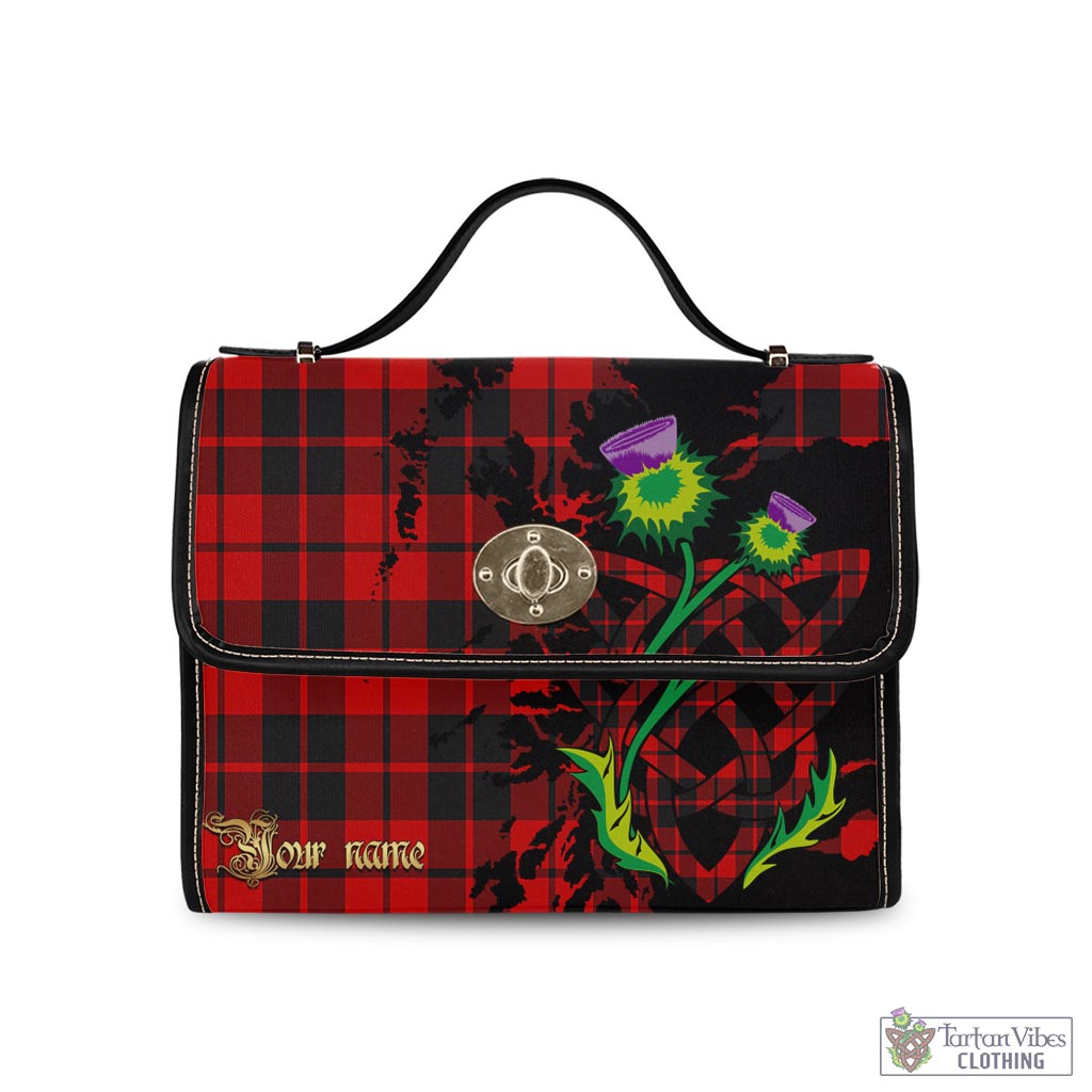 Hogg Tartan Waterproof Canvas Bag with Scotland Map and Thistle Celtic Accents Black Leather Strap One Size 10.5*20*27cm - Tartan Vibes Clothing