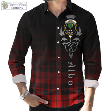 Hogg Tartan Long Sleeve Button Up Featuring Alba Gu Brath Family Crest Celtic Inspired