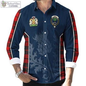 Hogg Tartan Long Sleeve Button Up Shirt with Family Crest and Scottish Thistle Vibes Sport Style