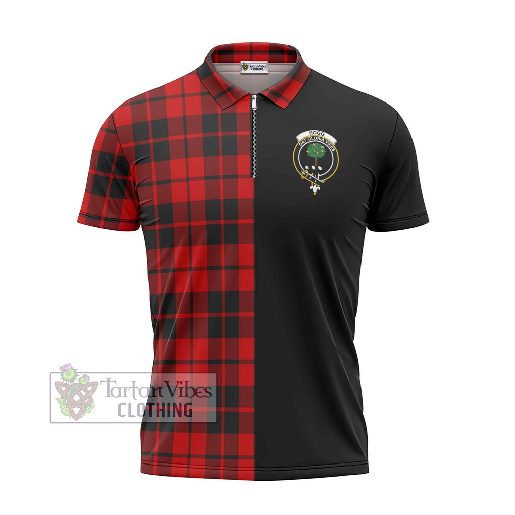Hogg Tartan Zipper Polo Shirt with Family Crest and Half Of Me Style - Tartanvibesclothing Shop