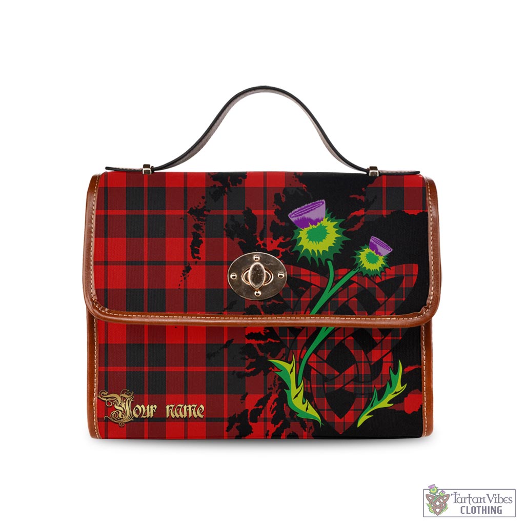 Hogg Tartan Waterproof Canvas Bag with Scotland Map and Thistle Celtic Accents Brown Leather Strap One Size 10.5*20*27cm - Tartan Vibes Clothing
