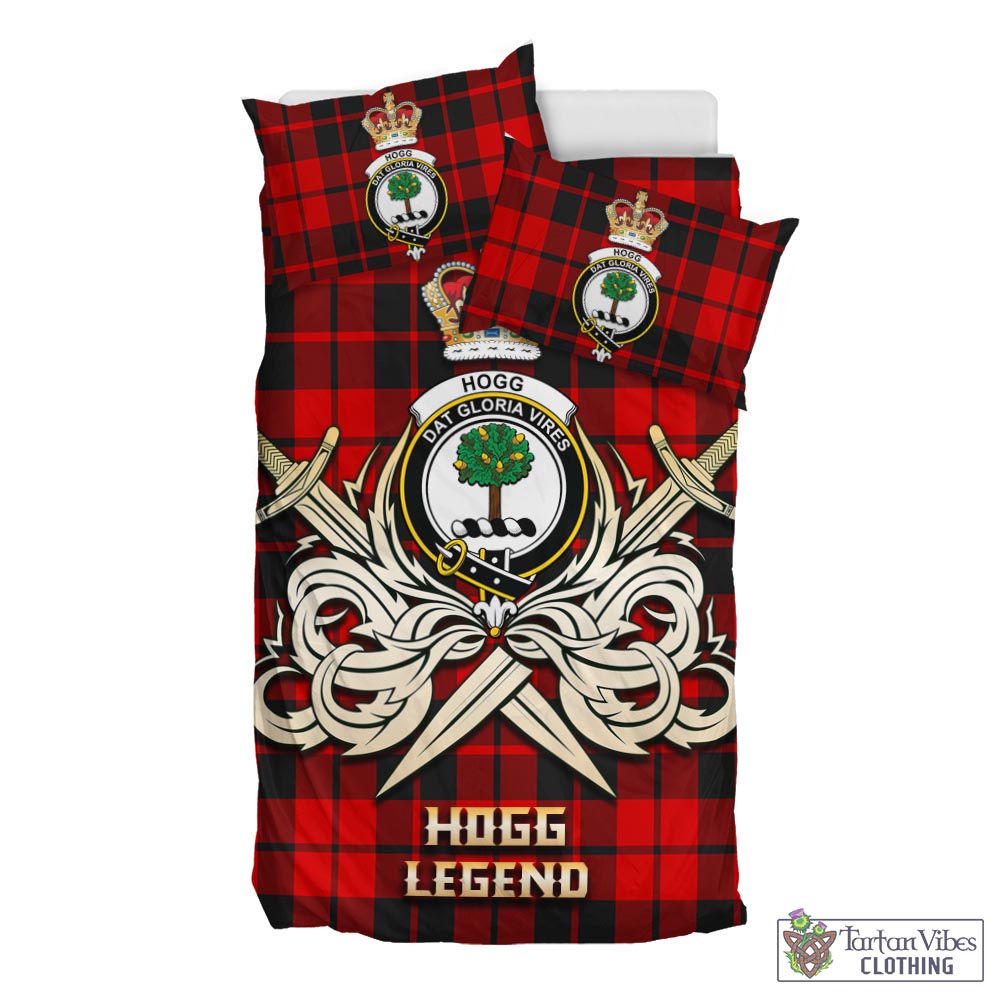 Tartan Vibes Clothing Hogg Tartan Bedding Set with Clan Crest and the Golden Sword of Courageous Legacy