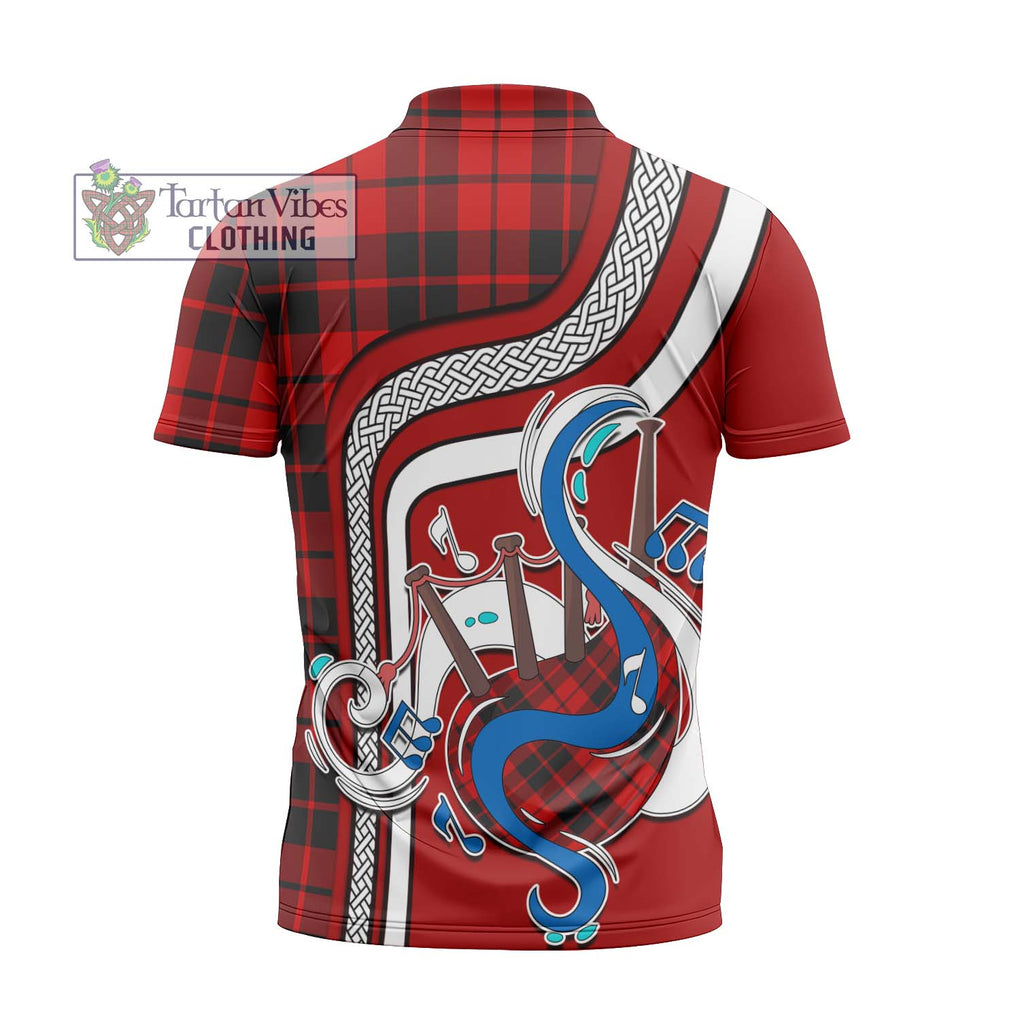 Hogg Tartan Zipper Polo Shirt with Epic Bagpipe Style - Tartanvibesclothing Shop