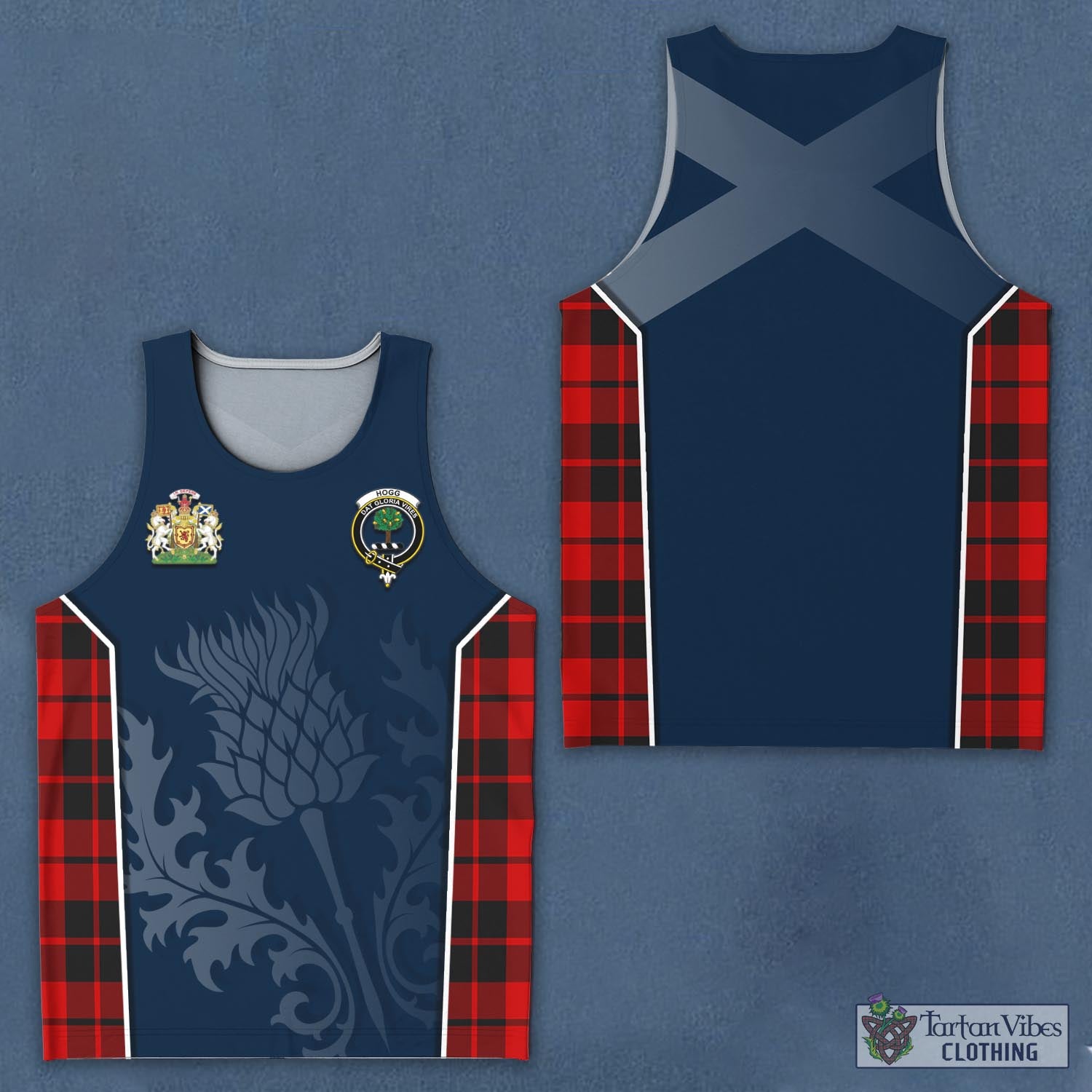 Tartan Vibes Clothing Hogg Tartan Men's Tanks Top with Family Crest and Scottish Thistle Vibes Sport Style