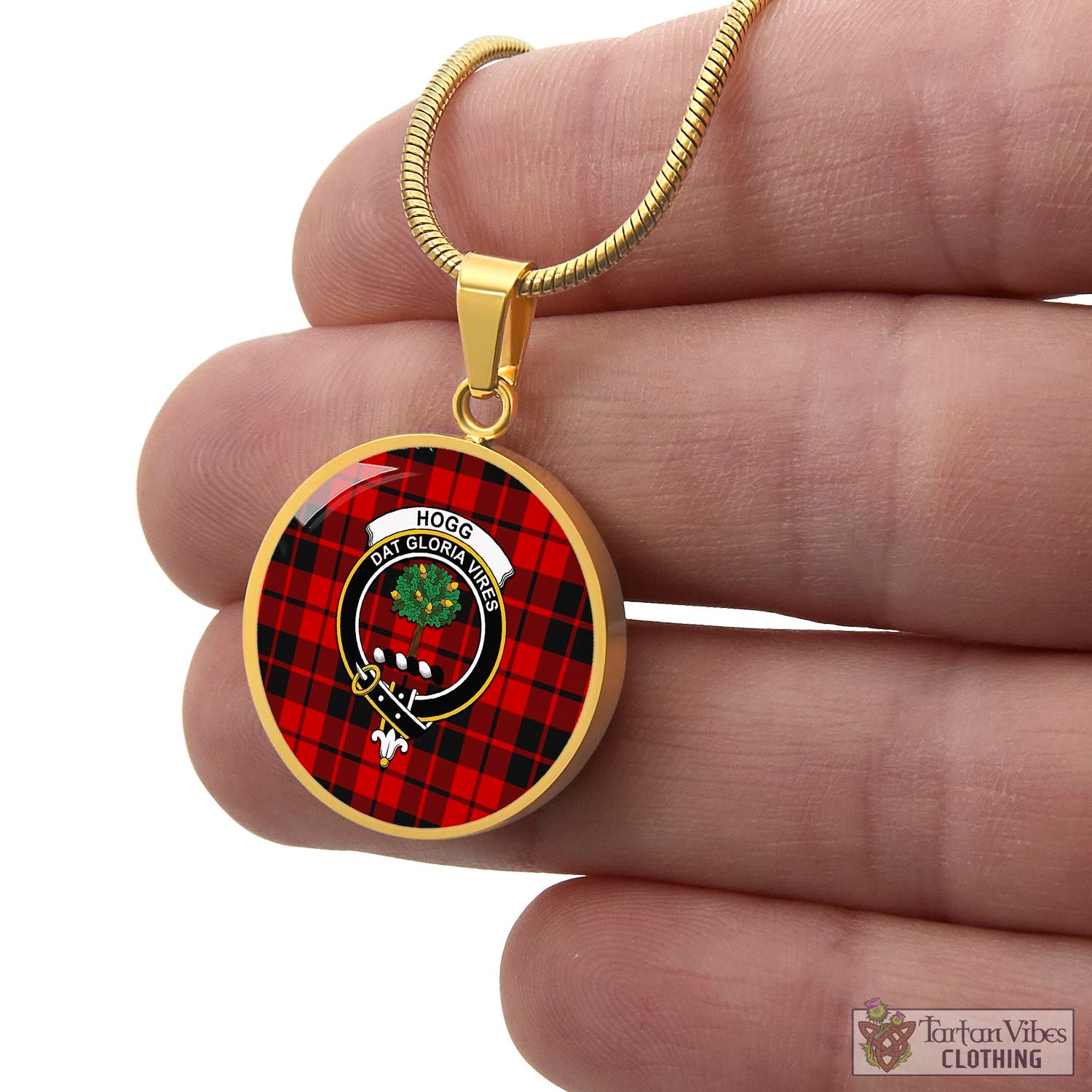 Tartan Vibes Clothing Hogg Tartan Circle Necklace with Family Crest