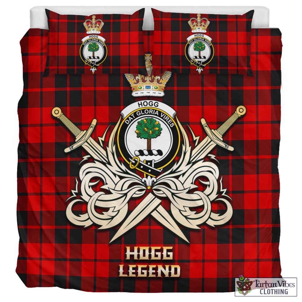 Tartan Vibes Clothing Hogg Tartan Bedding Set with Clan Crest and the Golden Sword of Courageous Legacy