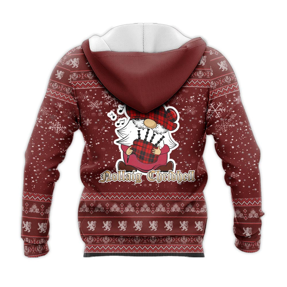 Hogg Clan Christmas Knitted Hoodie with Funny Gnome Playing Bagpipes - Tartanvibesclothing