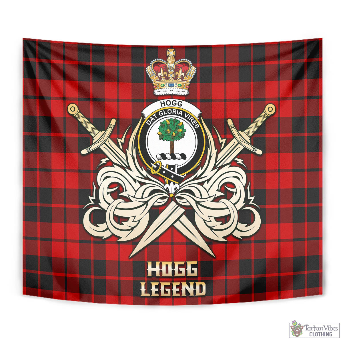 Tartan Vibes Clothing Hogg Tartan Tapestry with Clan Crest and the Golden Sword of Courageous Legacy