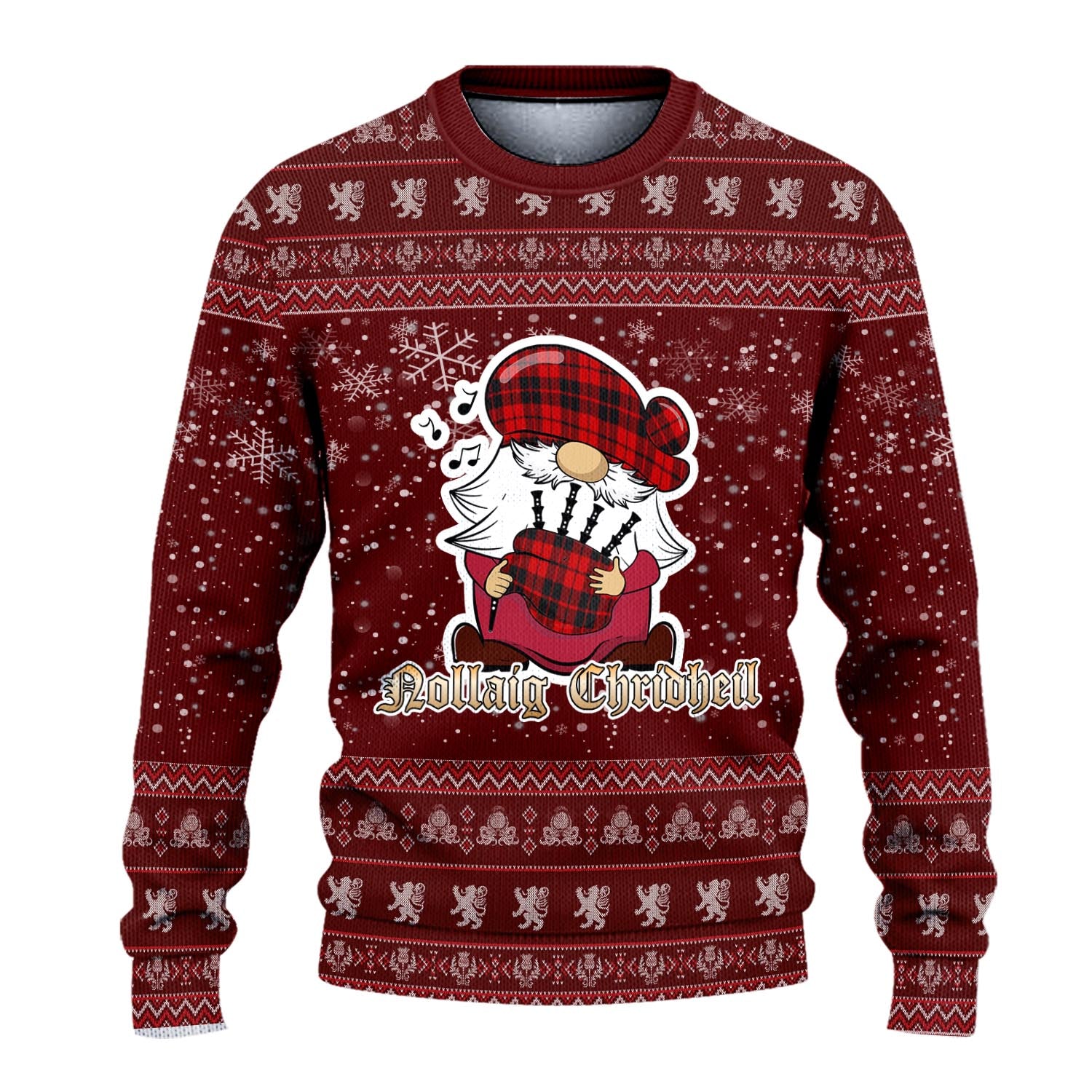 Hogg Clan Christmas Family Knitted Sweater with Funny Gnome Playing Bagpipes - Tartanvibesclothing