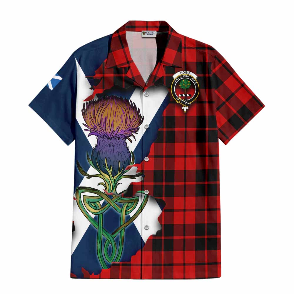 Tartan Vibes Clothing Hogg (Hog) Tartan Family Crest Short Sleeve Button Shirt Scottish Thistle Celtic Inspired