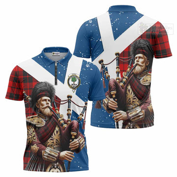Hogg (Hog) Tartan Zipper Polo Shirt with Family Crest Scottish Bagpiper Vibes