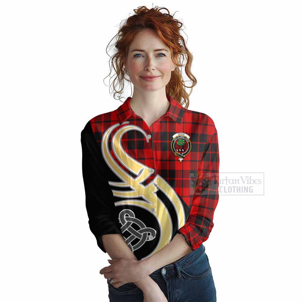 Tartan Vibes Clothing Hogg (Hog) Tartan Women's Casual Shirt with Family Crest and Celtic Symbol Style