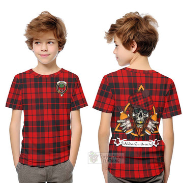 Tartan Vibes Clothing Hogg (Hog) Tartan Kid T-Shirt with Family Crest and Bearded Skull Holding Bottles of Whiskey