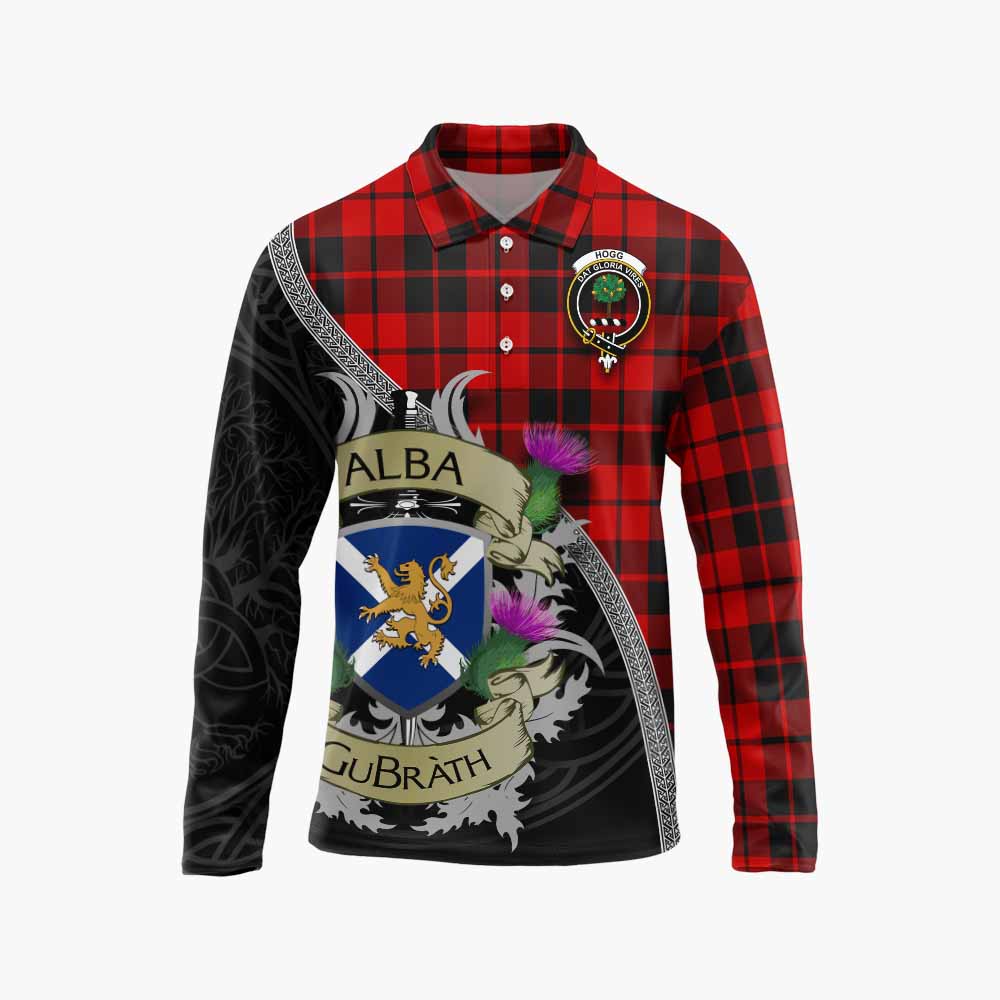 Tartan Vibes Clothing Hogg (Hog) Tartan Family Crest Long Sleeve Polo Shirt Lion Rampant Royal Thistle Shield Celtic Inspired