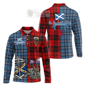 Tartan Vibes Clothing Hogg (Hog) Tartan Long Sleeve Polo Shirt Happy St. Andrew's Day Half Tartan Style