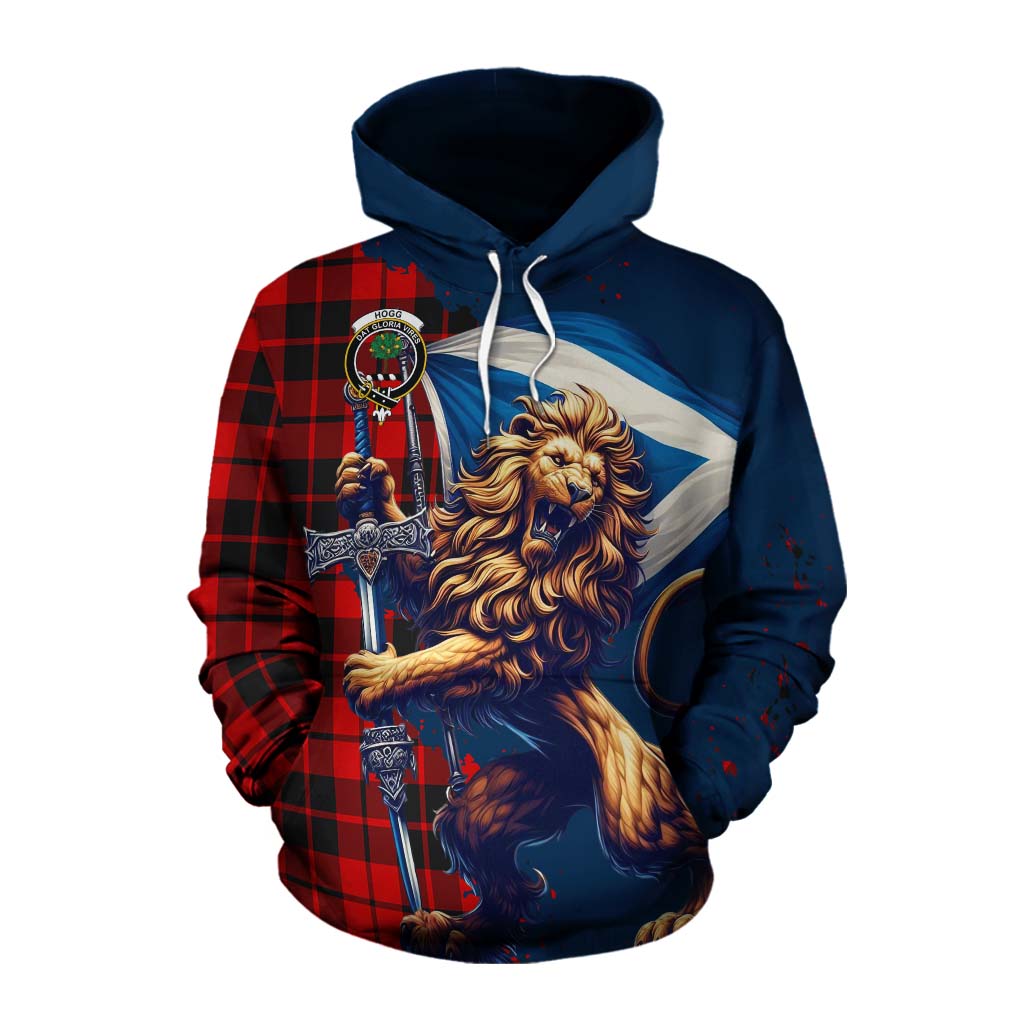 Tartan Vibes Clothing Hogg (Hog) Tartan Family Crest Cotton Hoodie with Scottish Majestic Lion