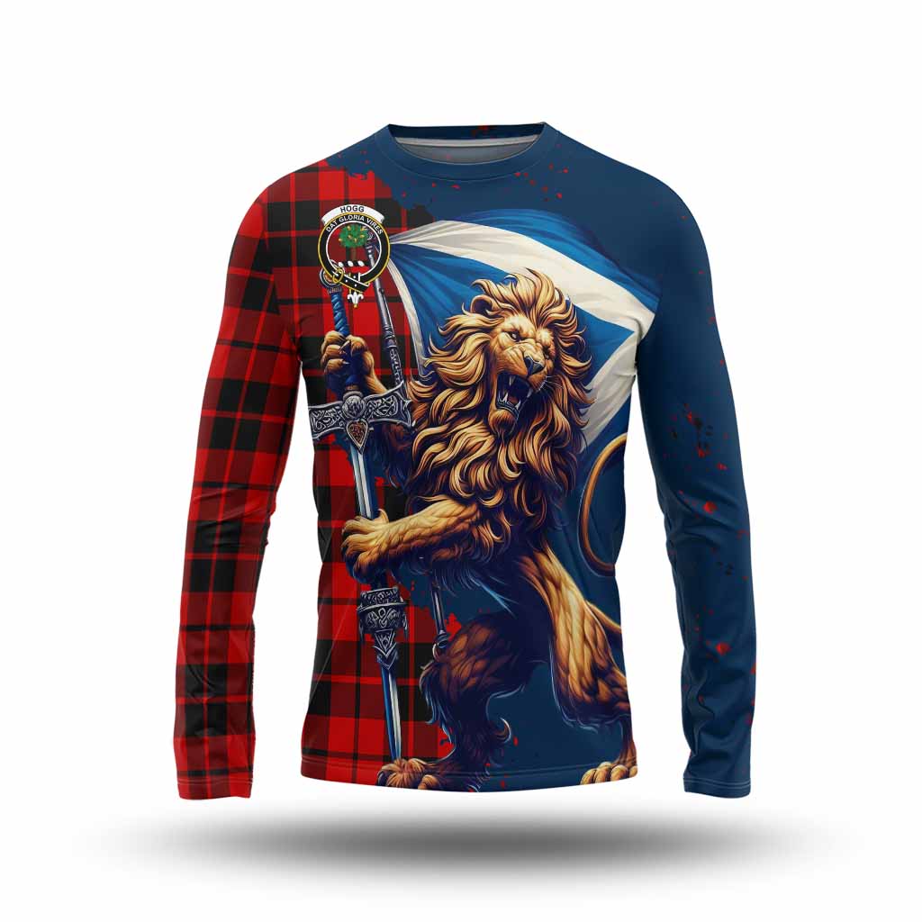 Tartan Vibes Clothing Hogg (Hog) Tartan Family Crest Long Sleeve T-Shirt with Scottish Majestic Lion