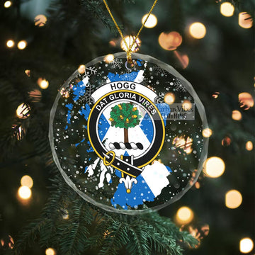 Hogg (Hog) Clan Crest Christmas Glass Ornament with Scotland Map