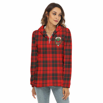 Tartan Vibes Clothing Hogg (Hog) Tartan Crest Women's Borg  Half Zip Fleece Hoodie
