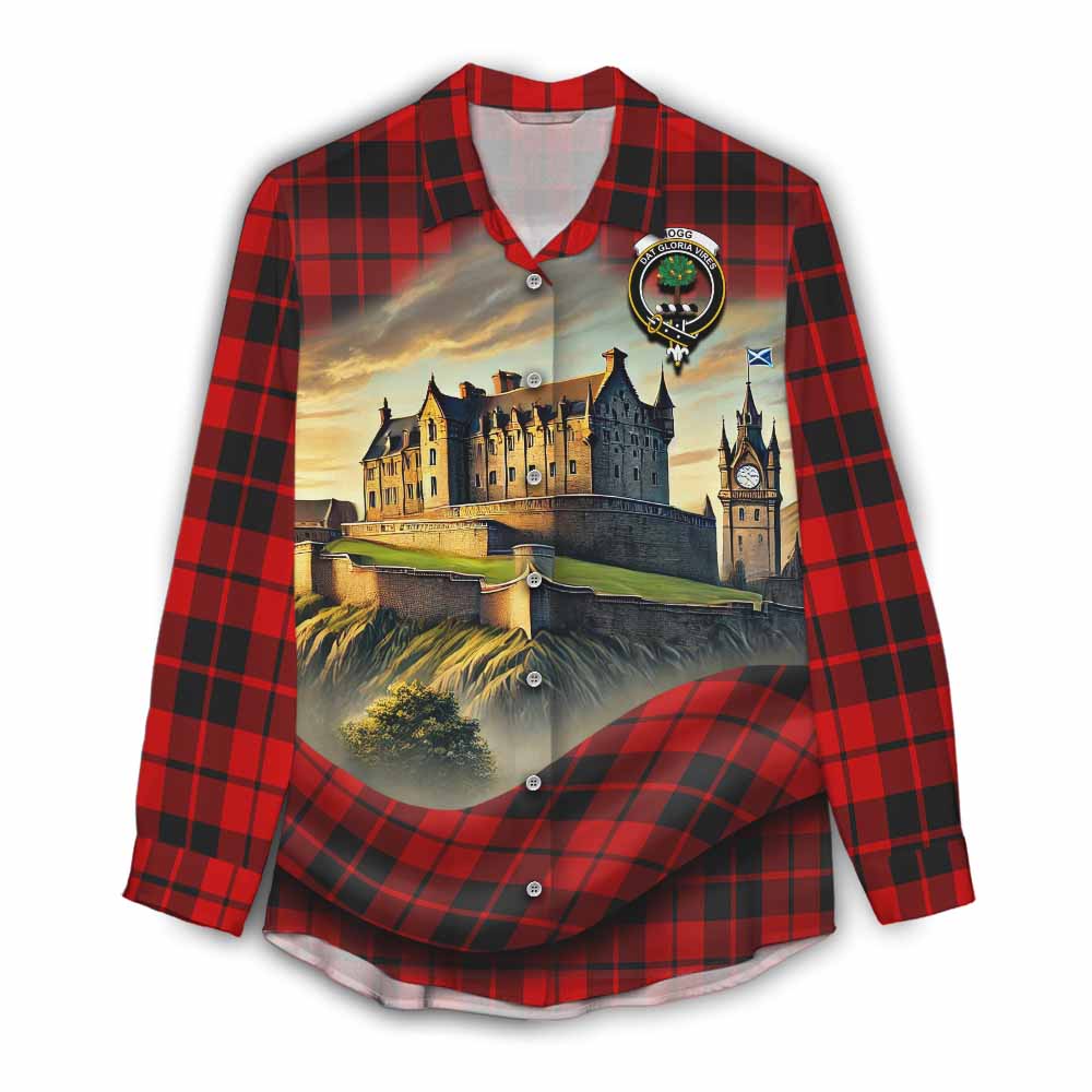 Tartan Vibes Clothing Hogg (Hog) Tartan Family Crest Women's Casual Shirt with Scottish Ancient Castle Style