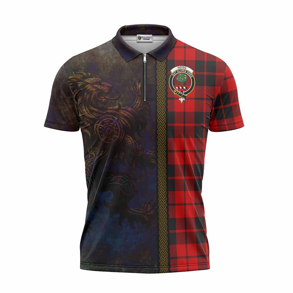 Tartan Vibes Clothing Hogg (Hog) Tartan Family Crest Zipper Polo Shirt Alba Gu Brath Be Brave Lion Ancient Style