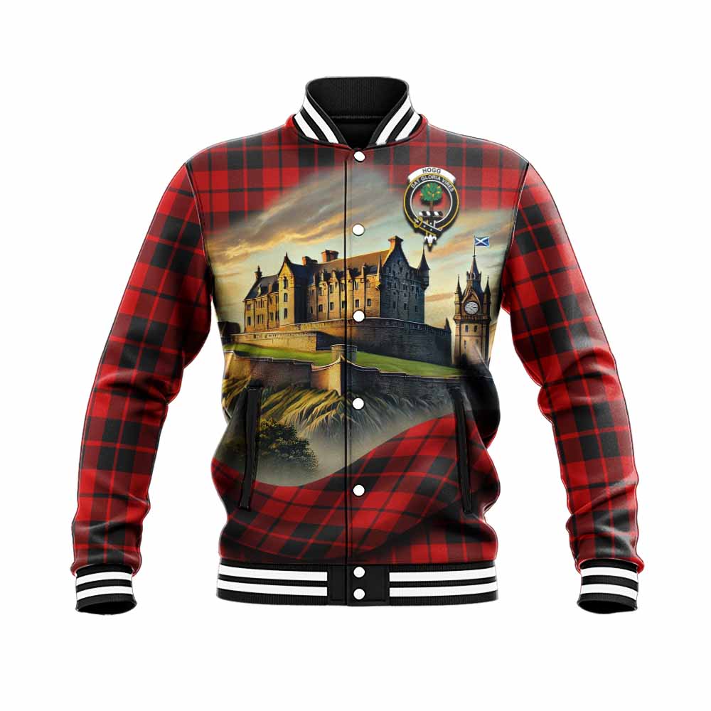 Tartan Vibes Clothing Hogg (Hog) Tartan Family Crest Baseball Jacket with Scottish Ancient Castle Style