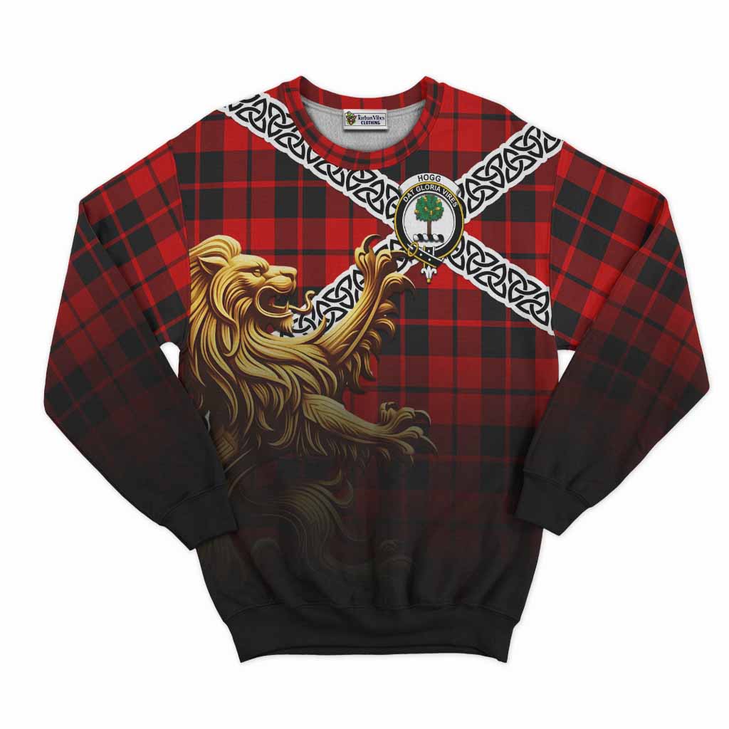 Tartan Vibes Clothing Hogg (Hog) Crest Tartan Sweatshirt with Golden Lion Emblem Celtic Style
