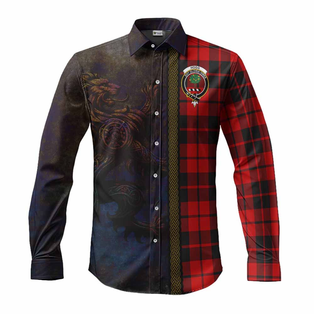 Tartan Vibes Clothing Hogg (Hog) Tartan Family Crest Long Sleeve Button Shirt Alba Gu Brath Be Brave Lion Ancient Style