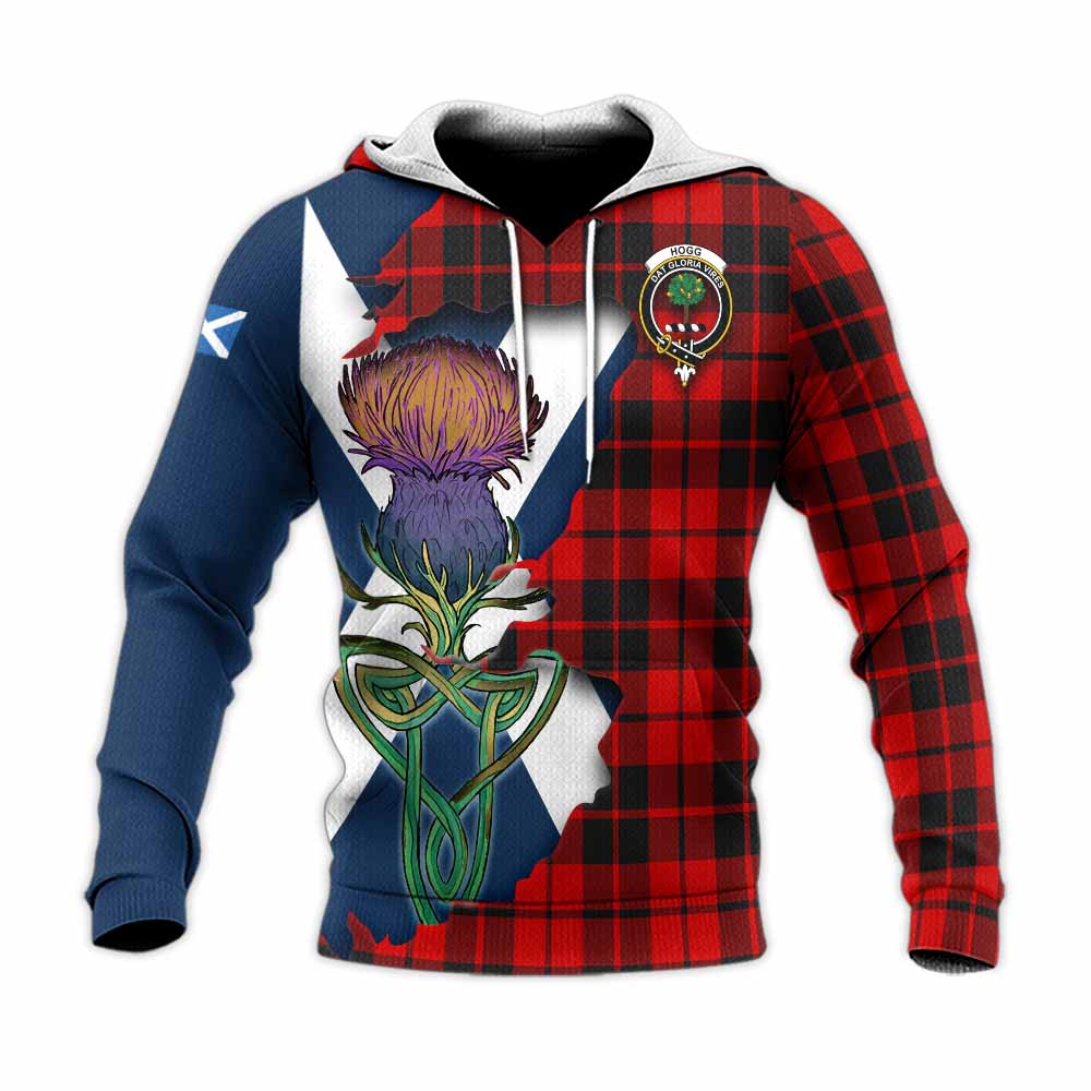 Tartan Vibes Clothing Hogg (Hog) Tartan Family Crest Knitted Hoodie Scottish Thistle Celtic Inspired