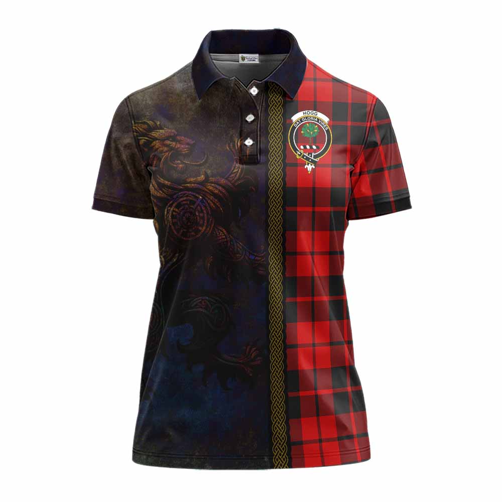 Tartan Vibes Clothing Hogg (Hog) Tartan Family Crest Women's Polo Shirt Alba Gu Brath Be Brave Lion Ancient Style