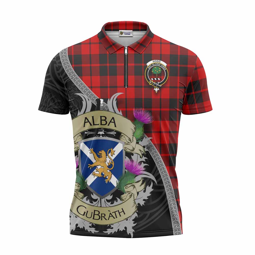 Tartan Vibes Clothing Hogg (Hog) Tartan Family Crest Zipper Polo Shirt Lion Rampant Royal Thistle Shield Celtic Inspired