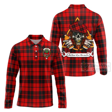Tartan Vibes Clothing Hogg (Hog) Tartan Long Sleeve Polo Shirt with Family Crest and Bearded Skull Holding Bottles of Whiskey