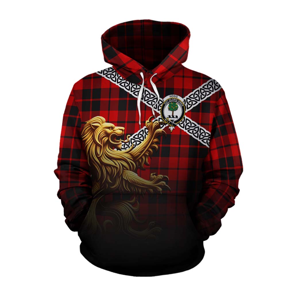 Tartan Vibes Clothing Hogg (Hog) Crest Tartan Cotton Hoodie with Golden Lion Emblem Celtic Style