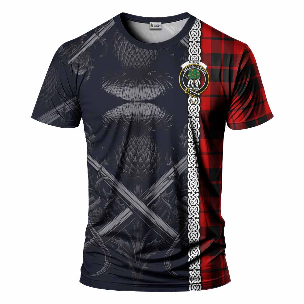 Tartan Vibes Clothing Hogg (Hog) Tartan T-Shirt with Family Crest Cross Sword Thistle Celtic Vibes