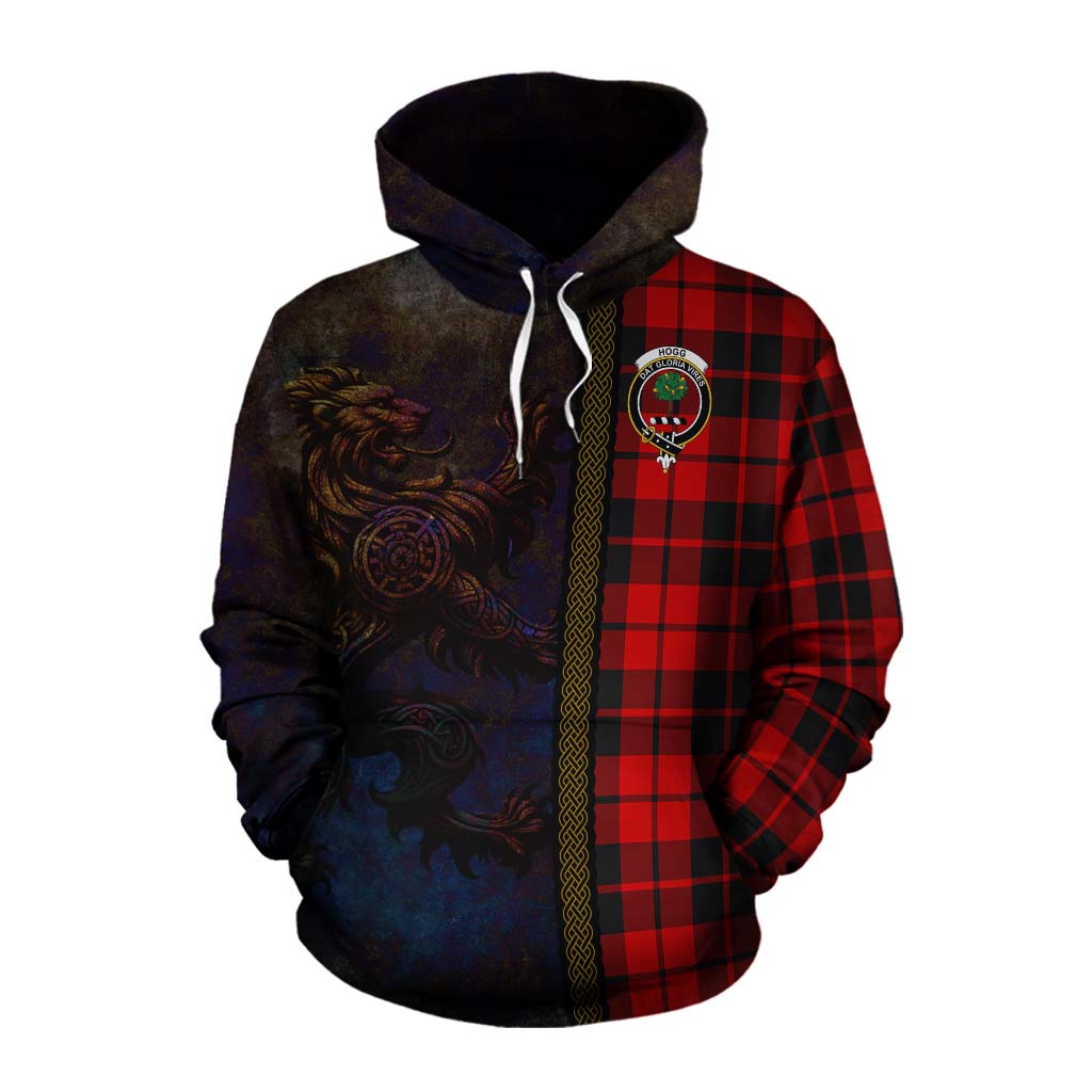 Tartan Vibes Clothing Hogg (Hog) Tartan Family Crest Cotton Hoodie Alba Gu Brath Be Brave Lion Ancient Style
