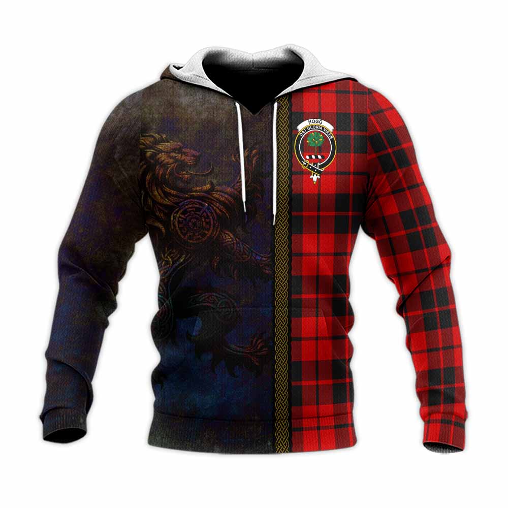 Tartan Vibes Clothing Hogg (Hog) Tartan Family Crest Knitted Hoodie Alba Gu Brath Be Brave Lion Ancient Style