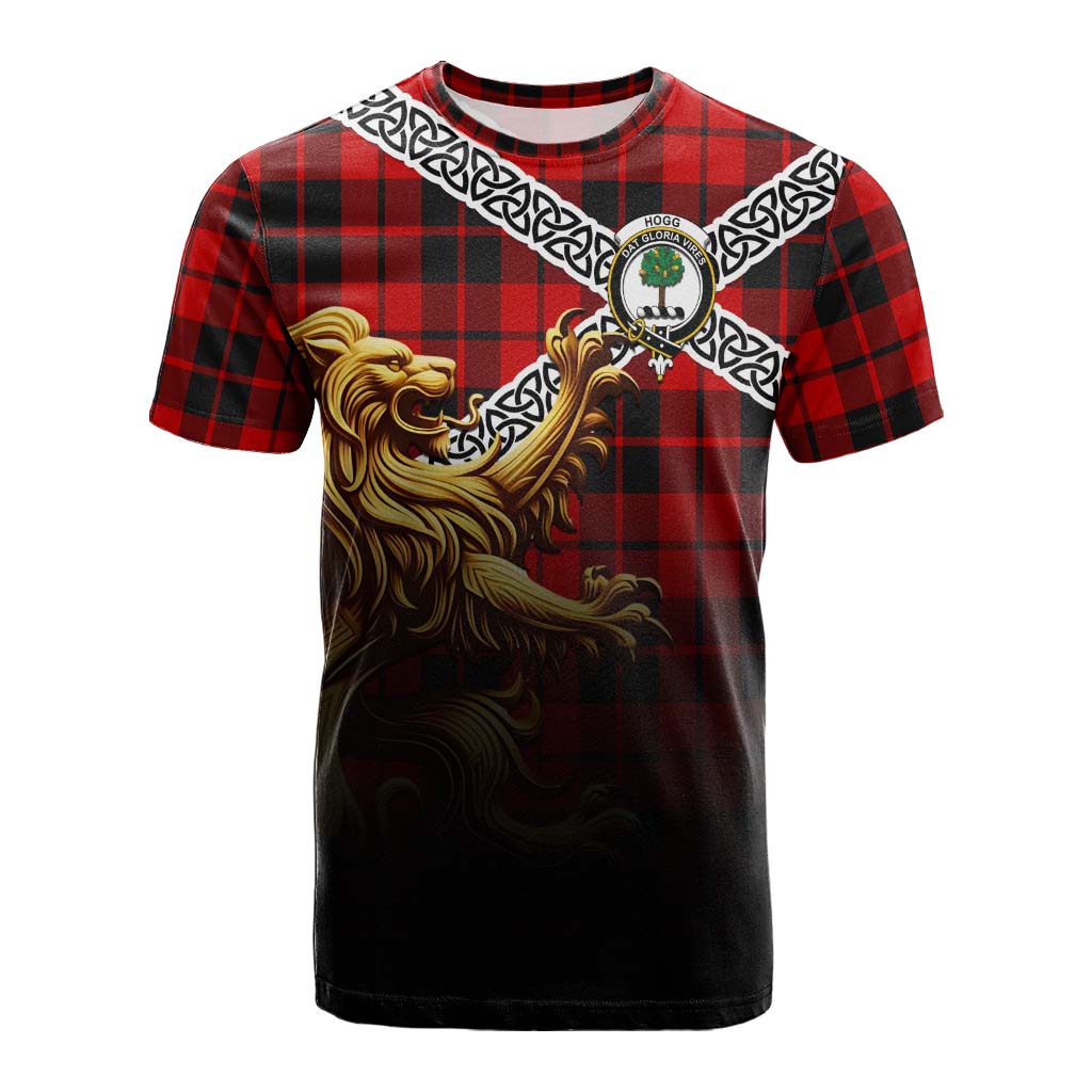 Tartan Vibes Clothing Hogg (Hog) Crest Tartan Cotton T-shirt with Golden Lion Emblem Celtic Style