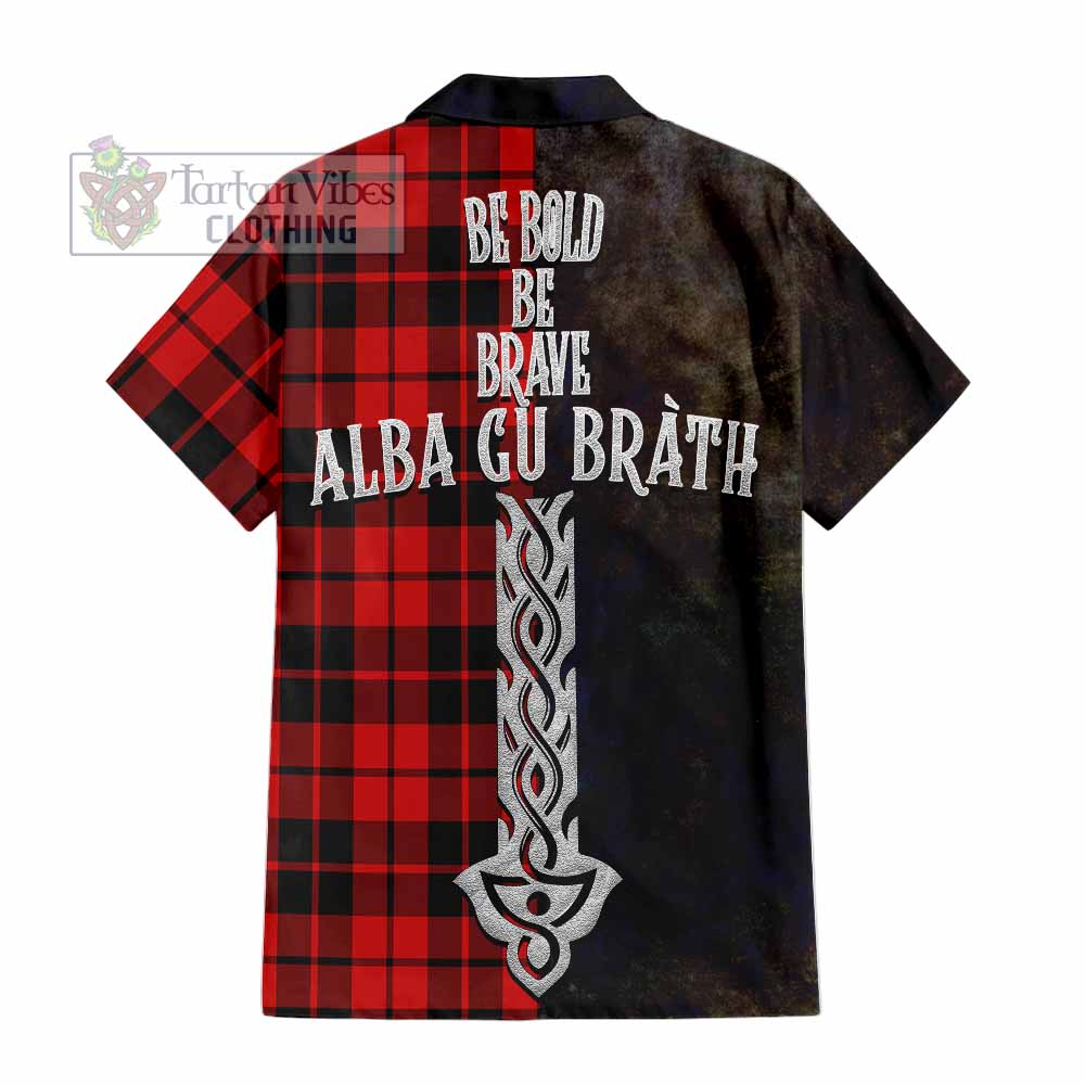 Tartan Vibes Clothing Hogg (Hog) Tartan Family Crest Short Sleeve Button Shirt Alba Gu Brath Be Brave Lion Ancient Style