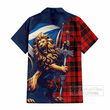 Tartan Vibes Clothing Hogg (Hog) Tartan Family Crest Short Sleeve Button Shirt with Scottish Majestic Lion
