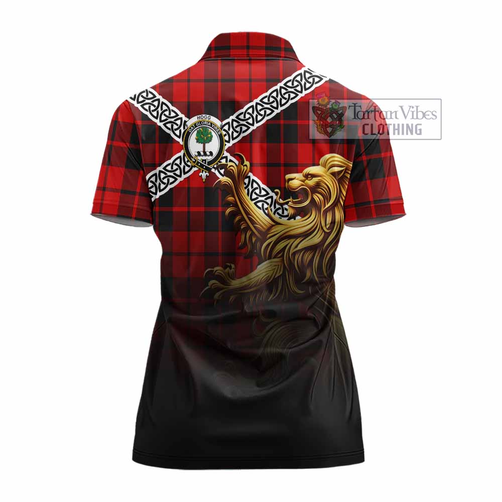 Tartan Vibes Clothing Hogg (Hog) Crest Tartan Women's Polo Shirt with Golden Lion Emblem Celtic Style