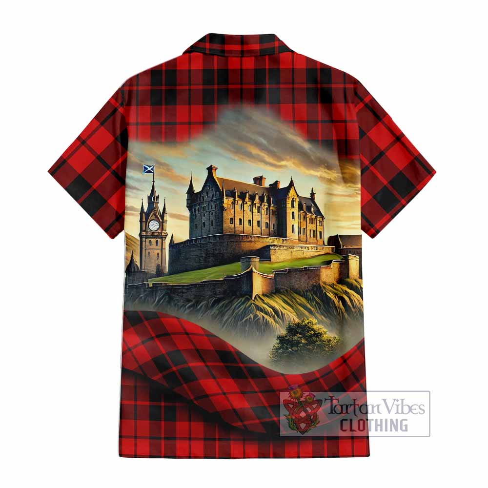 Tartan Vibes Clothing Hogg (Hog) Tartan Family Crest Short Sleeve Button Shirt with Scottish Ancient Castle Style