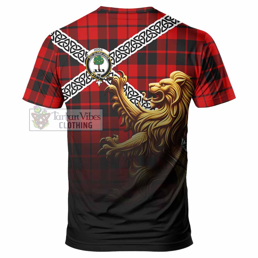 Tartan Vibes Clothing Hogg (Hog) Crest Tartan T-Shirt with Golden Lion Emblem Celtic Style