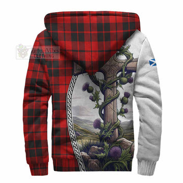 Hogg (Hog) Tartan Sherpa Hoodie with Family Crest and St. Andrew's Cross Accented by Thistle Vines