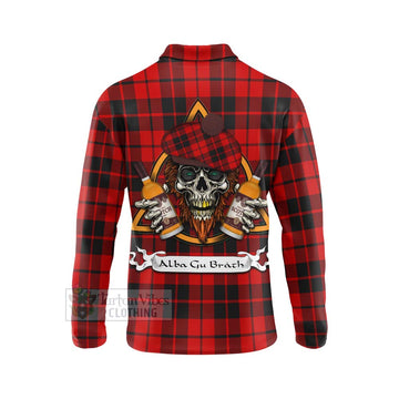 Tartan Vibes Clothing Hogg (Hog) Tartan Long Sleeve Polo Shirt with Family Crest and Bearded Skull Holding Bottles of Whiskey