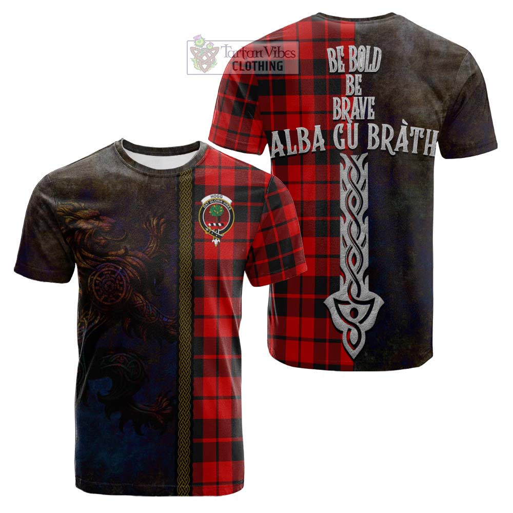 Tartan Vibes Clothing Hogg (Hog) Tartan Family Crest Cotton T-shirt Alba Gu Brath Be Brave Lion Ancient Style